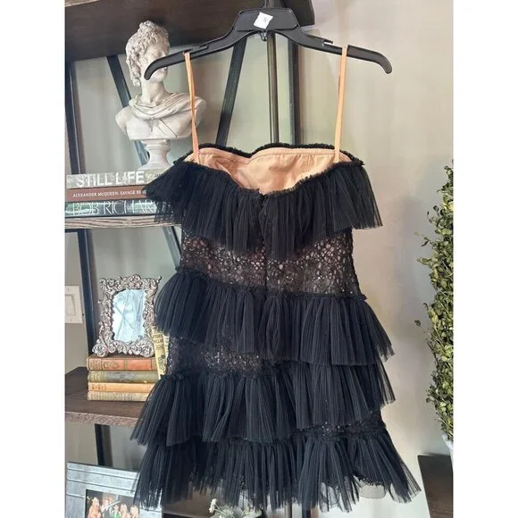 BCBGMAXAZRIA Sequin Lace & Pleated Iba Tulle Black Womens Size 6 - Picture 9 of 15